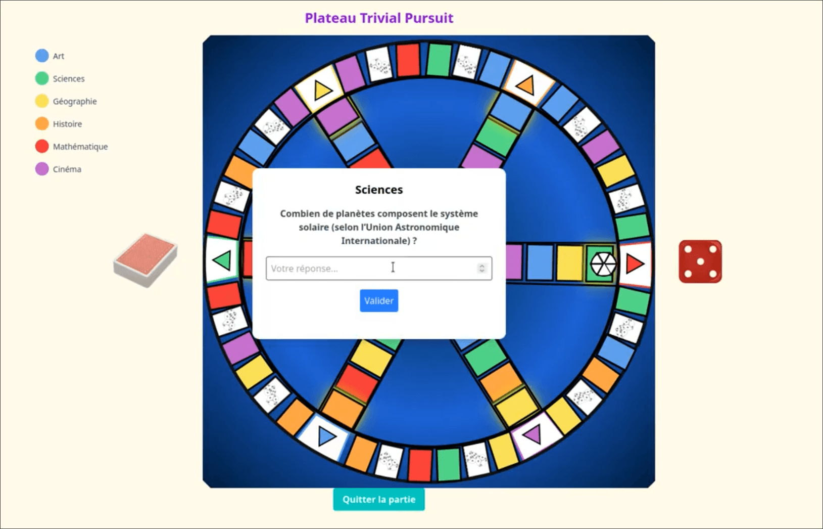 Aperçu de Application web Trivial Pursuit Apprentissage